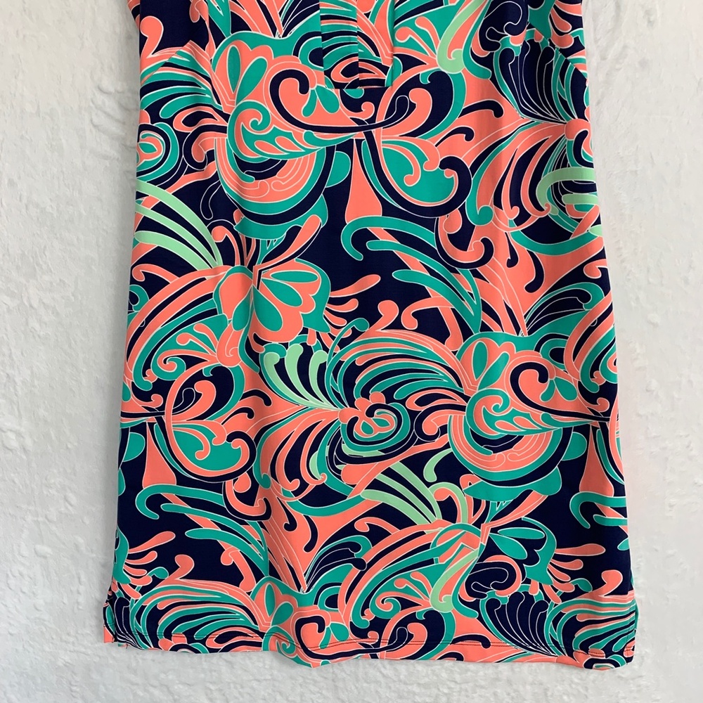 Katherine Way Sleeveless Split Neck Colorful Shift Dress Sz L - Picture 4 of 13